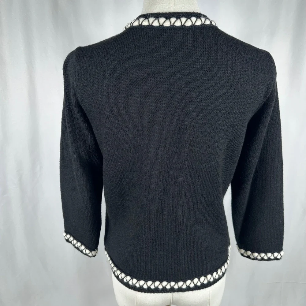 Vintage Elario Cardigan Womens S Black Braided Trim Knit Button Down USA READ